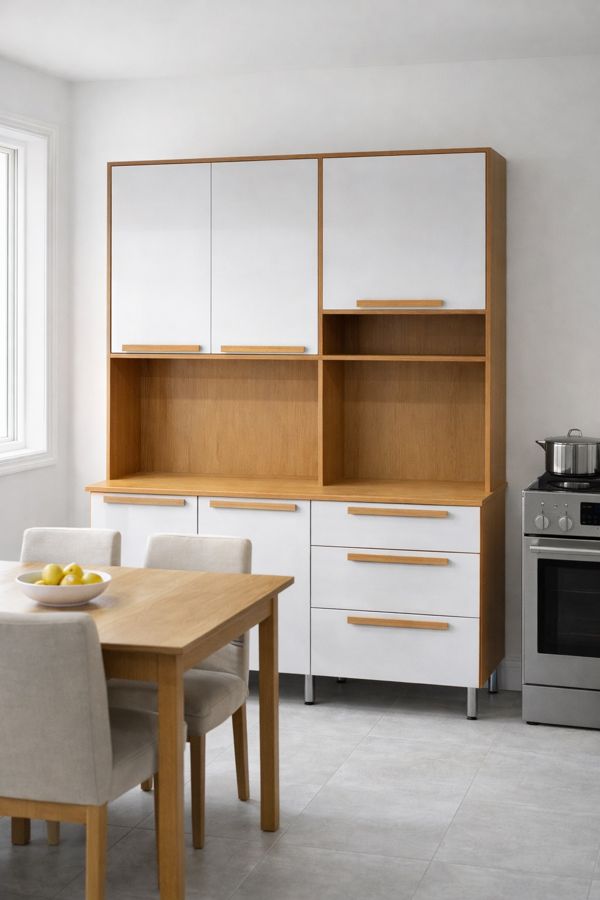 Cozinha compacta com balcão e armários